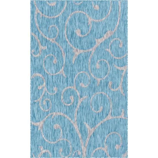 Rug Unique Loom Outdoor Botanical Aqua Blue Rectangular 5' 0 x 8' 0