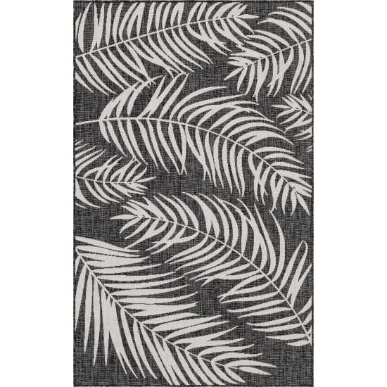 Rug Unique Loom Outdoor Botanical Black Rectangular 5' 0 x 8' 0