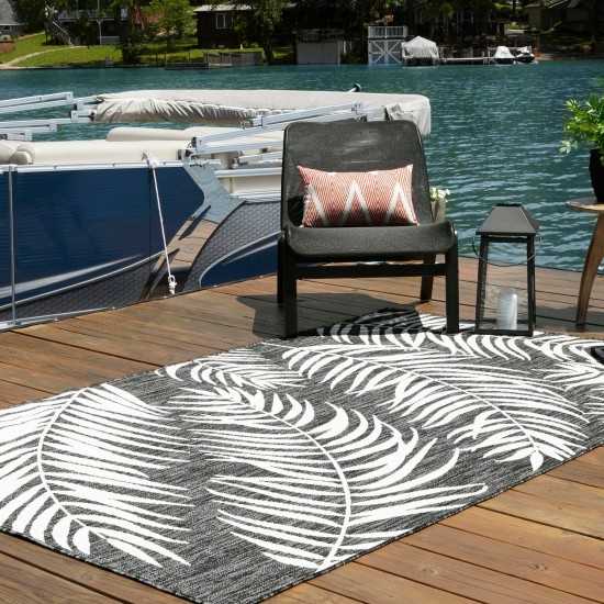 Rug Unique Loom Outdoor Botanical Black Rectangular 5' 0 x 8' 0
