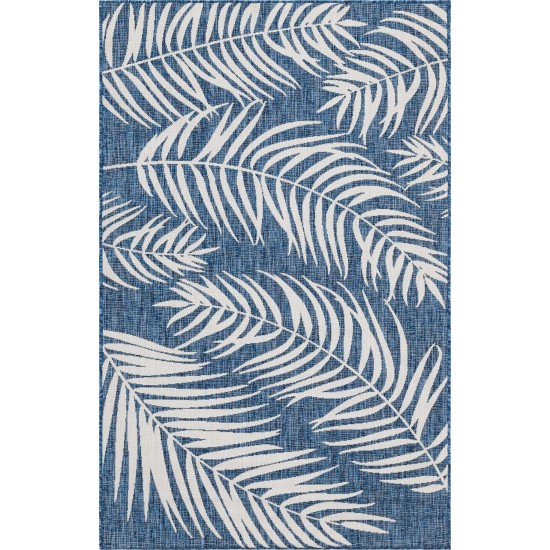 Rug Unique Loom Outdoor Botanical Navy Blue Rectangular 5' 0 x 8' 0