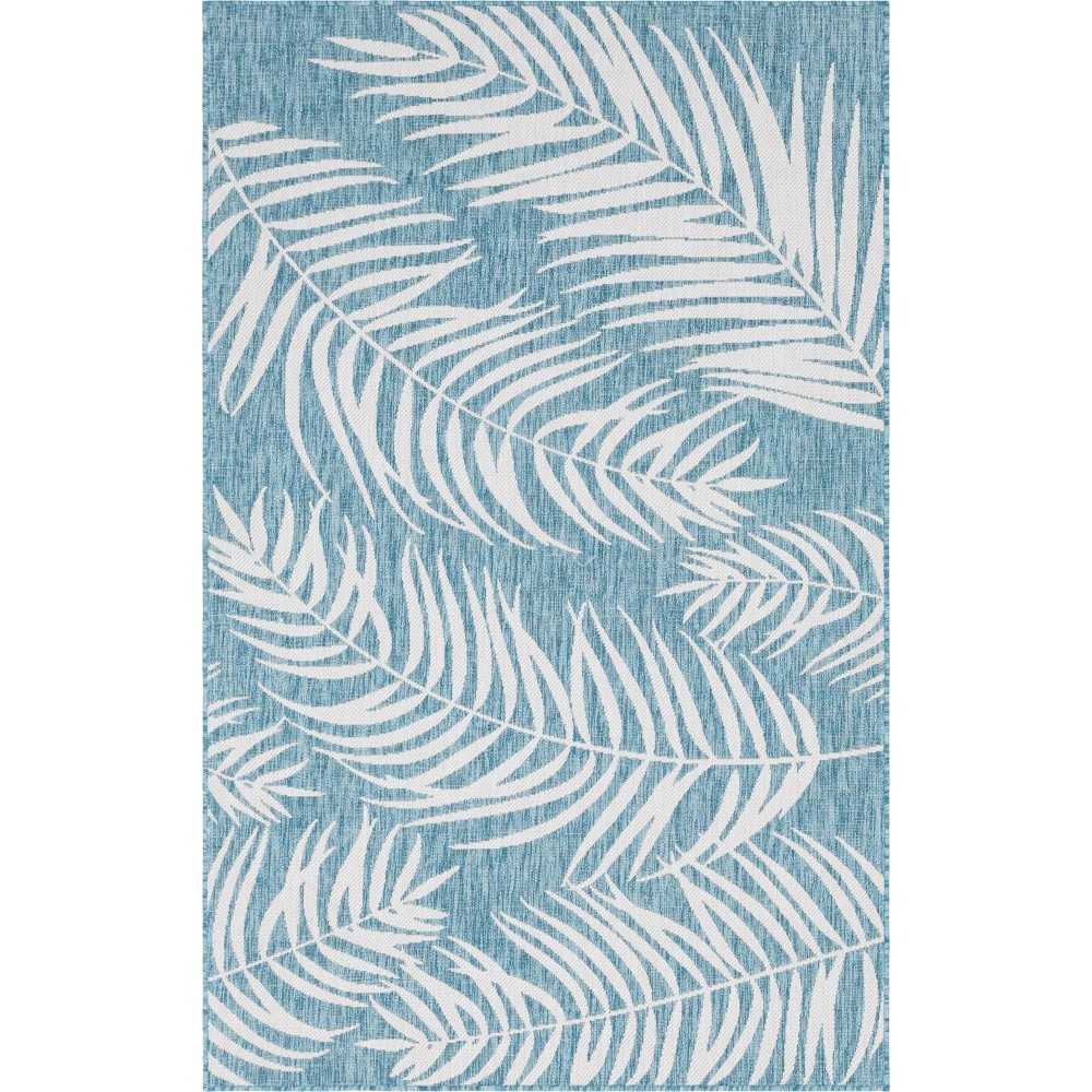 Rug Unique Loom Outdoor Botanical Blue Rectangular 5' 0 x 8' 0