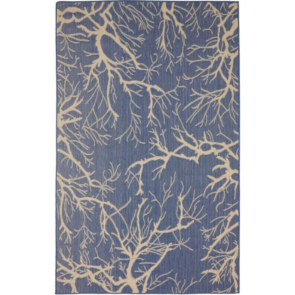 Rug Unique Loom Outdoor Botanical Navy Blue Rectangular 5' 0 x 8' 0