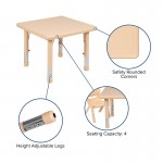 24" Square Natural Plastic Height Adjustable Activity Table Set with 2 Chairs