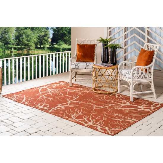 Rug Unique Loom Outdoor Botanical Terracotta Rectangular 5' 0 x 8' 0