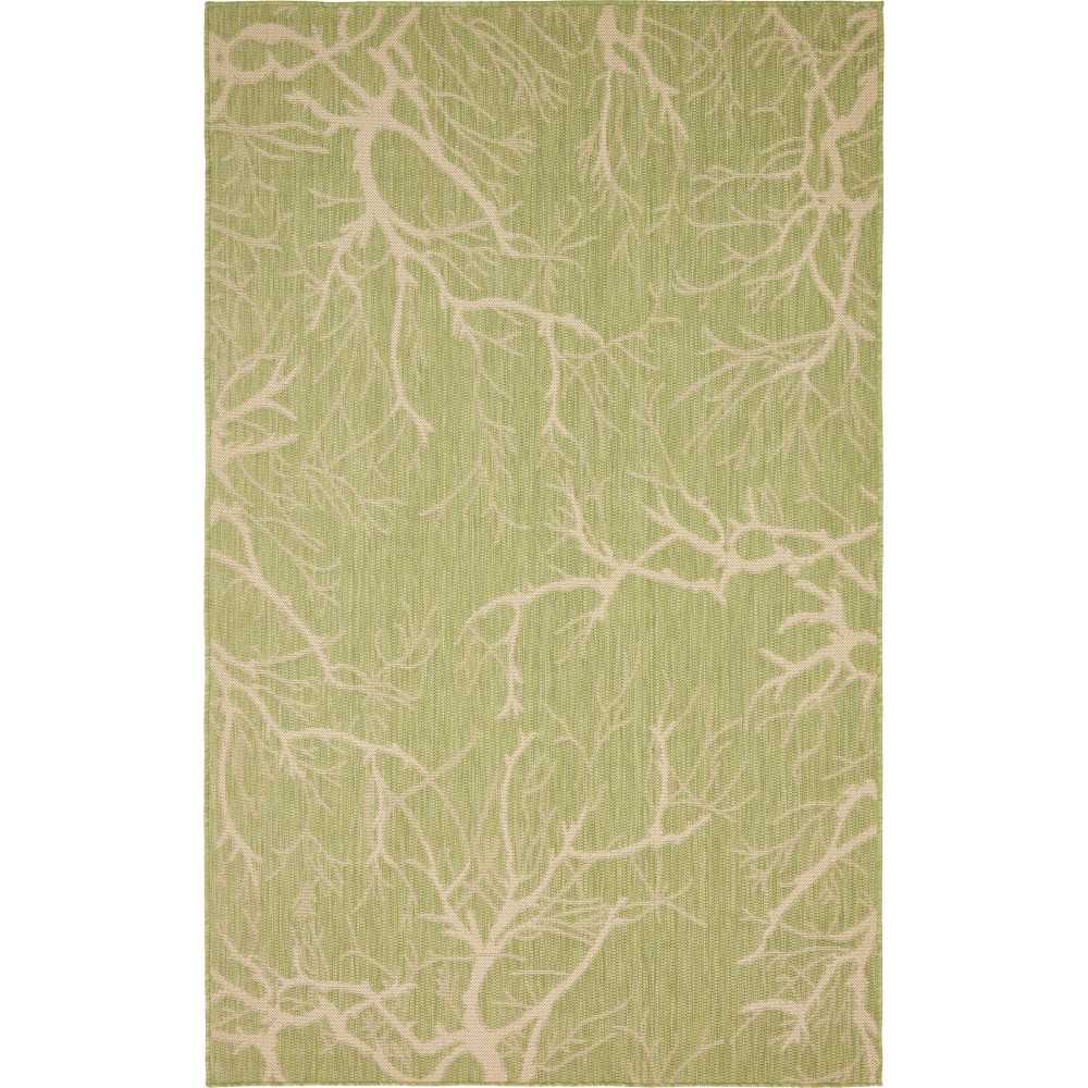 Rug Unique Loom Outdoor Botanical Light Green Rectangular 5' 0 x 8' 0