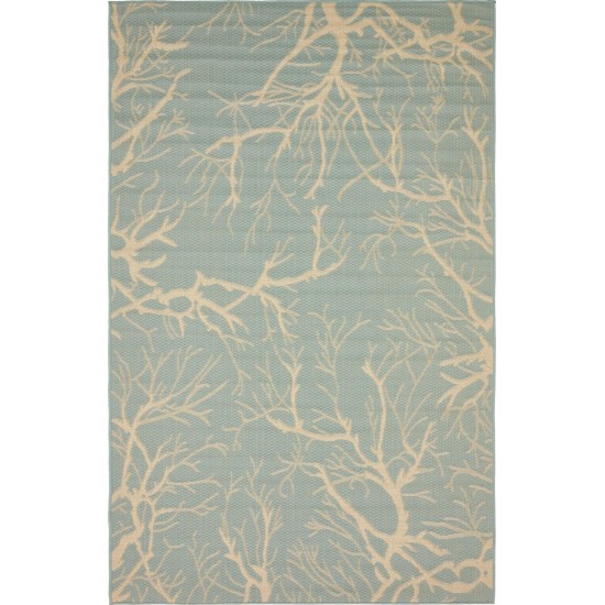 Rug Unique Loom Outdoor Botanical Light Blue Rectangular 5' 0 x 8' 0