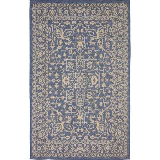 Rug Unique Loom Outdoor Botanical Navy Blue Rectangular 5' 0 x 8' 0