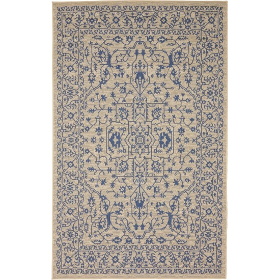 Rug Unique Loom Outdoor Botanical Beige/Blue Rectangular 5' 0 x 8' 0