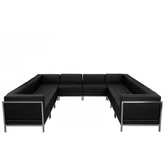 Black LeatherSoft U-Shape Sectional Configuration, 10 Pieces