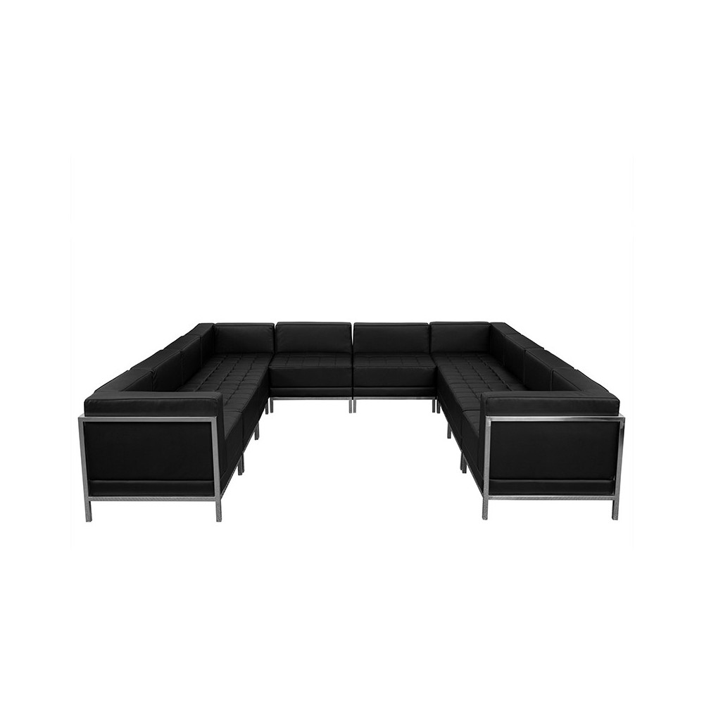 Black LeatherSoft U-Shape Sectional Configuration, 10 Pieces