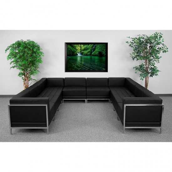 Black LeatherSoft U-Shape Sectional Configuration, 10 Pieces