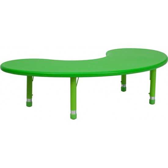 35''W x 65''L Half-Moon Green Plastic Height Adjustable Activity Table