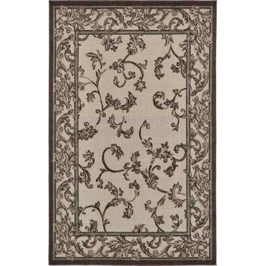 Rug Unique Loom Outdoor Botanical Beige/Dark Brown Rectangular 5' 0 x 8' 0