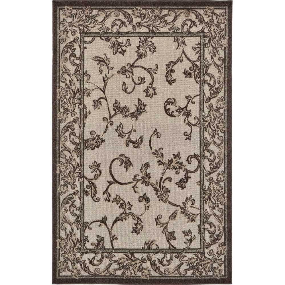 Rug Unique Loom Outdoor Botanical Beige/Dark Brown Rectangular 5' 0 x 8' 0