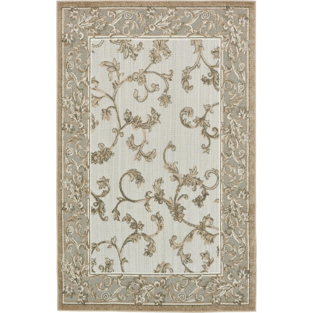 Rug Unique Loom Outdoor Botanical Beige/Gray Rectangular 5' 0 x 8' 0