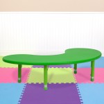 35''W x 65''L Half-Moon Green Plastic Height Adjustable Activity Table