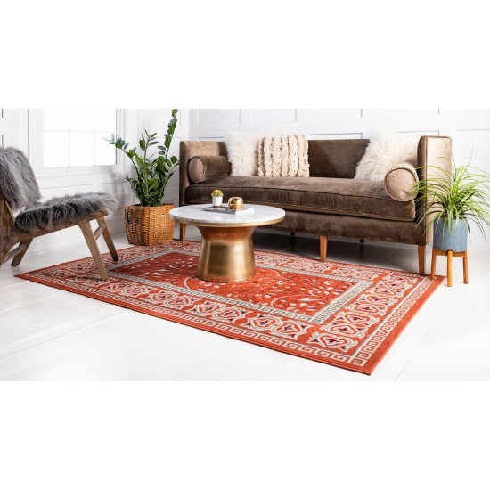 Rug Unique Loom Outdoor Botanical Rust Red Rectangular 5' 0 x 8' 0