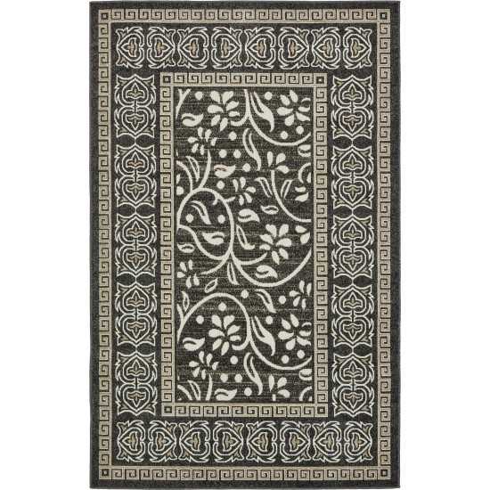 Rug Unique Loom Outdoor Botanical Black Rectangular 5' 0 x 8' 0