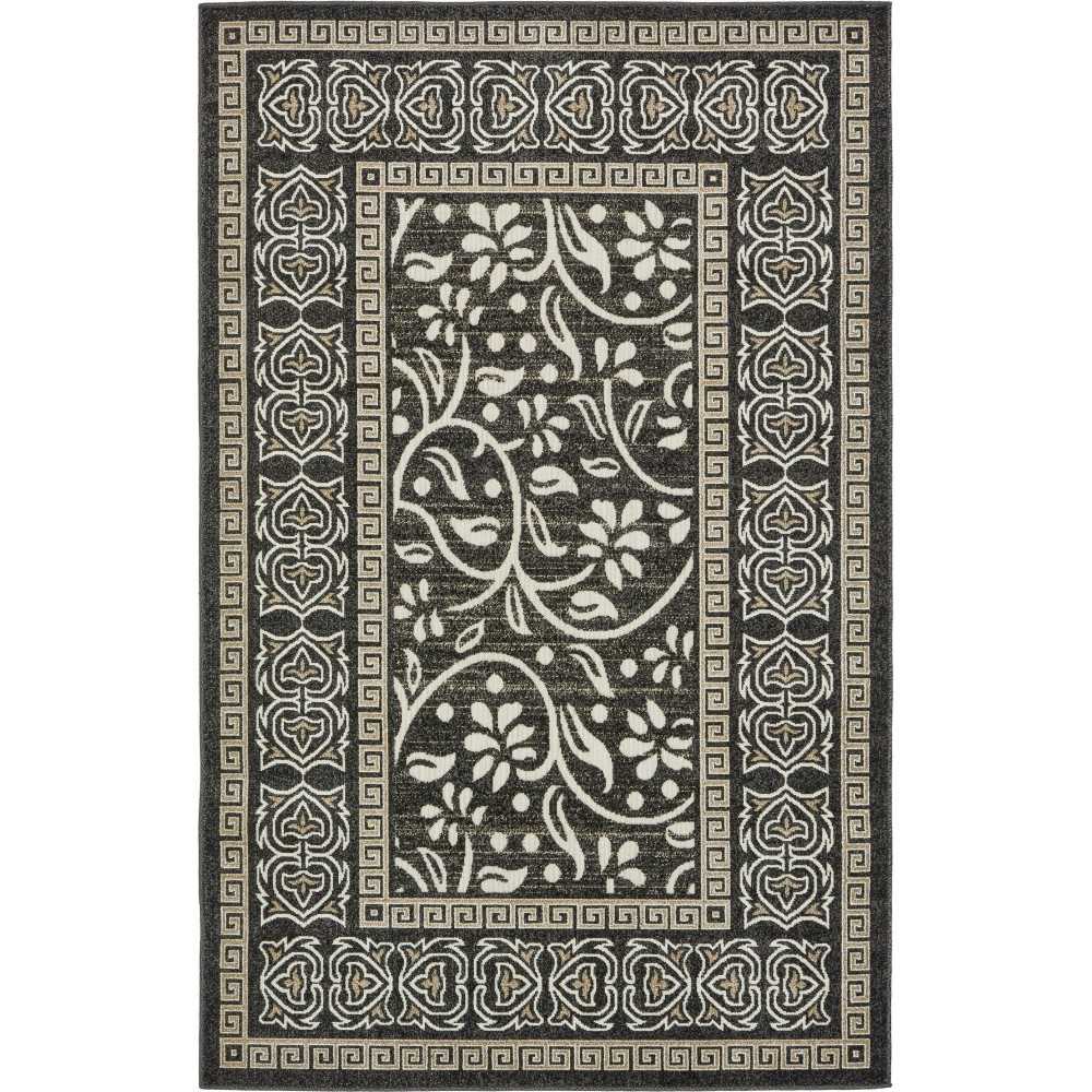 Rug Unique Loom Outdoor Botanical Black Rectangular 5' 0 x 8' 0