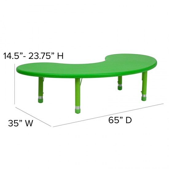 35''W x 65''L Half-Moon Green Plastic Height Adjustable Activity Table