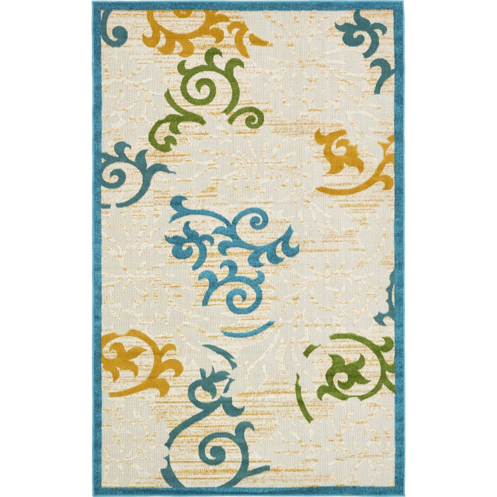 Rug Unique Loom Outdoor Botanical Blue Rectangular 5' 0 x 8' 0 Rug Unique Loom Outdoor Botanical Blue Rectangular 5' 0 x 8' 0