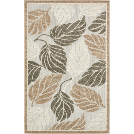 Rug Unique Loom Outdoor Botanical Beige/Gray Rectangular 5' 0 x 8' 0