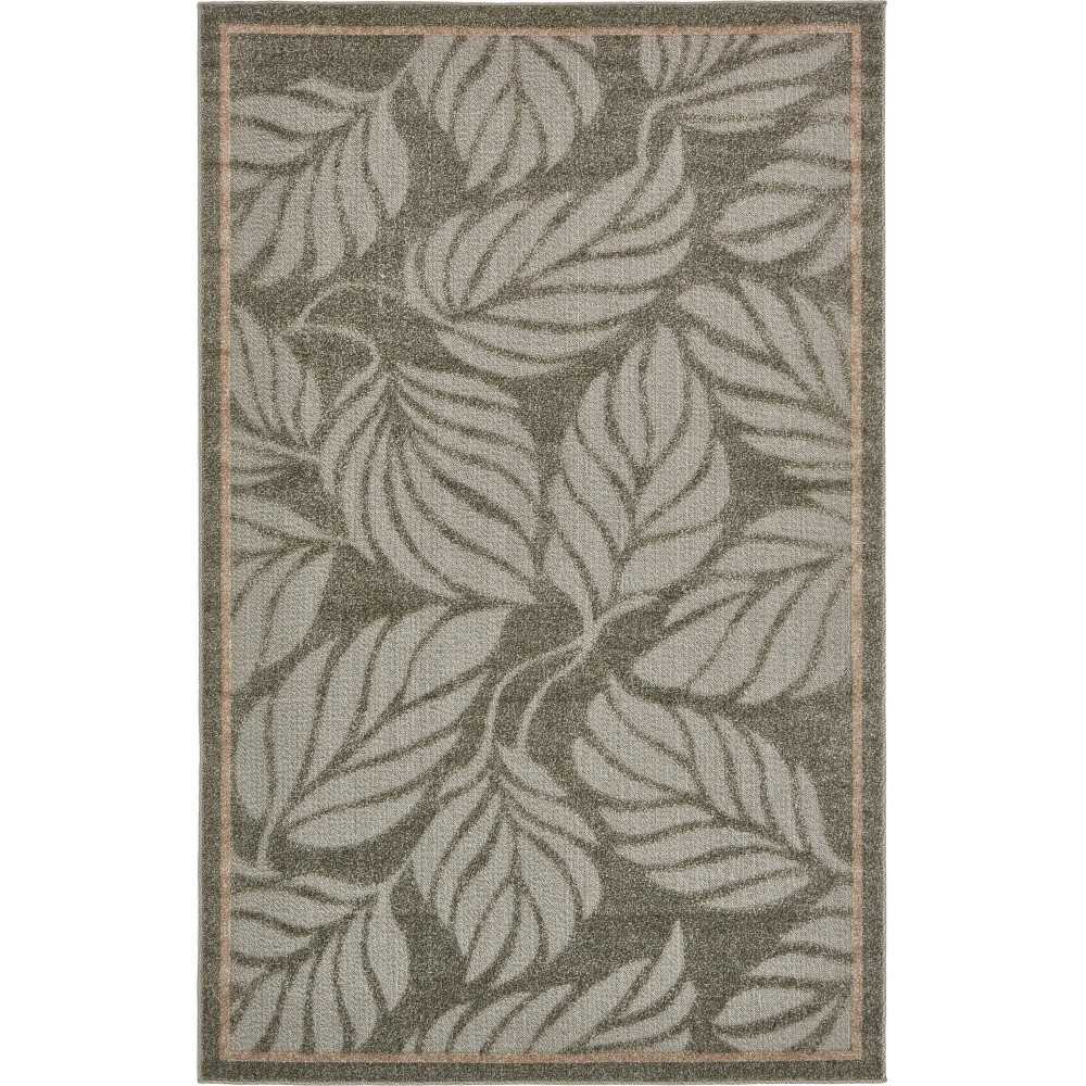 Rug Unique Loom Outdoor Botanical Gray Rectangular 5' 0 x 8' 0