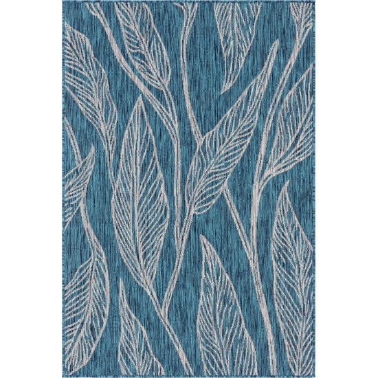 Rug Unique Loom Outdoor Botanical Teal Rectangular 4' 0 x 6' 0