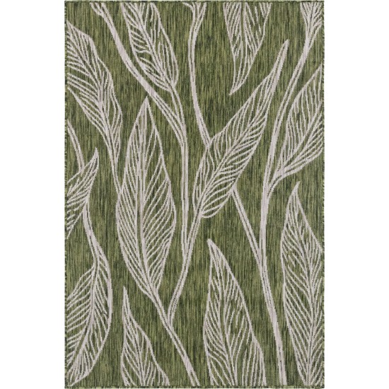 Rug Unique Loom Outdoor Botanical Green Rectangular 4' 0 x 6' 0