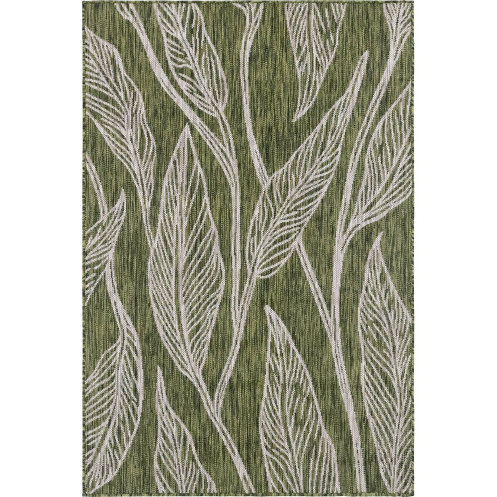 Rug Unique Loom Outdoor Botanical Green Rectangular 4' 0 x 6' 0