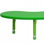 35''W x 65''L Half-Moon Green Plastic Height Adjustable Activity Table