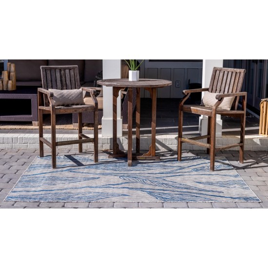 Rug Unique Loom Outdoor Botanical Light Gray Rectangular 4' 0 x 6' 0