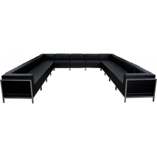 Black LeatherSoft U-Shape Sectional Configuration, 13 Pieces