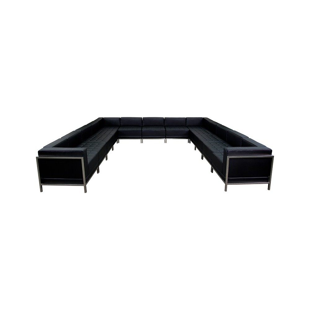 Black LeatherSoft U-Shape Sectional Configuration, 13 Pieces