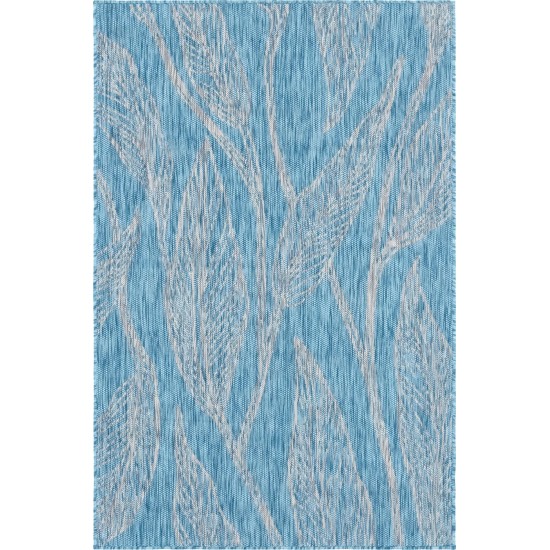 Rug Unique Loom Outdoor Botanical Aqua Blue Rectangular 4' 0 x 6' 0