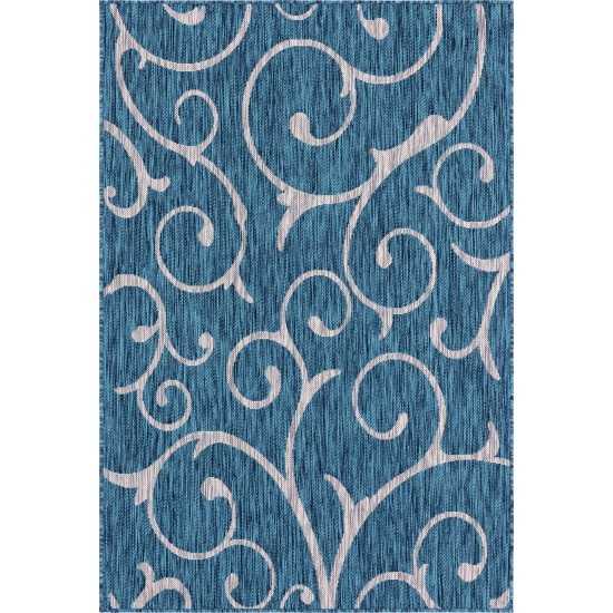 Rug Unique Loom Outdoor Botanical Teal Rectangular 4' 0 x 6' 0