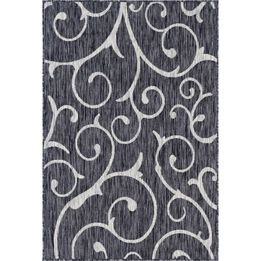 Rug Unique Loom Outdoor Botanical Charcoal Gray Rectangular 4' 0 x 6' 0