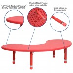 35''W x 65''L Half-Moon Red Plastic Height Adjustable Activity Table