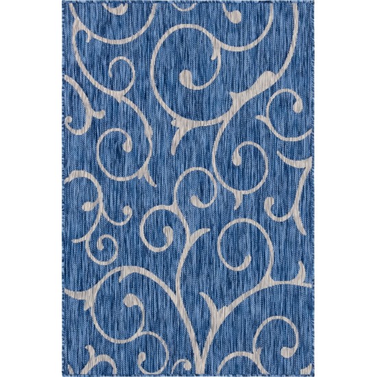 Rug Unique Loom Outdoor Botanical Blue Rectangular 4' 0 x 6' 0