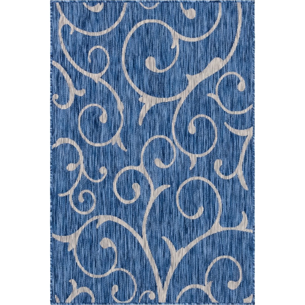 Rug Unique Loom Outdoor Botanical Blue Rectangular 4' 0 x 6' 0