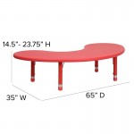 35''W x 65''L Half-Moon Red Plastic Height Adjustable Activity Table