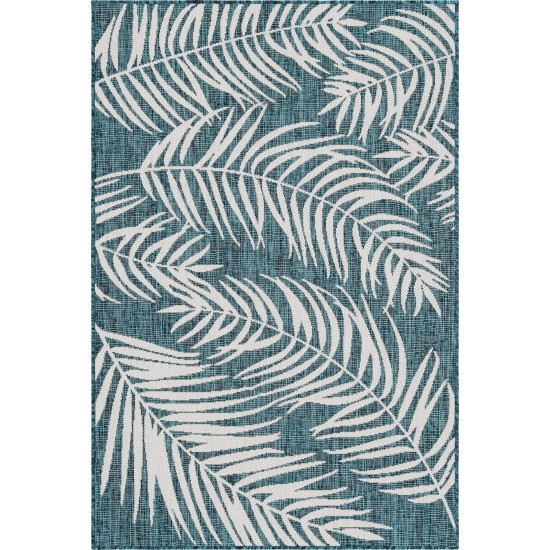 Rug Unique Loom Outdoor Botanical Teal Rectangular 4' 0 x 6' 0