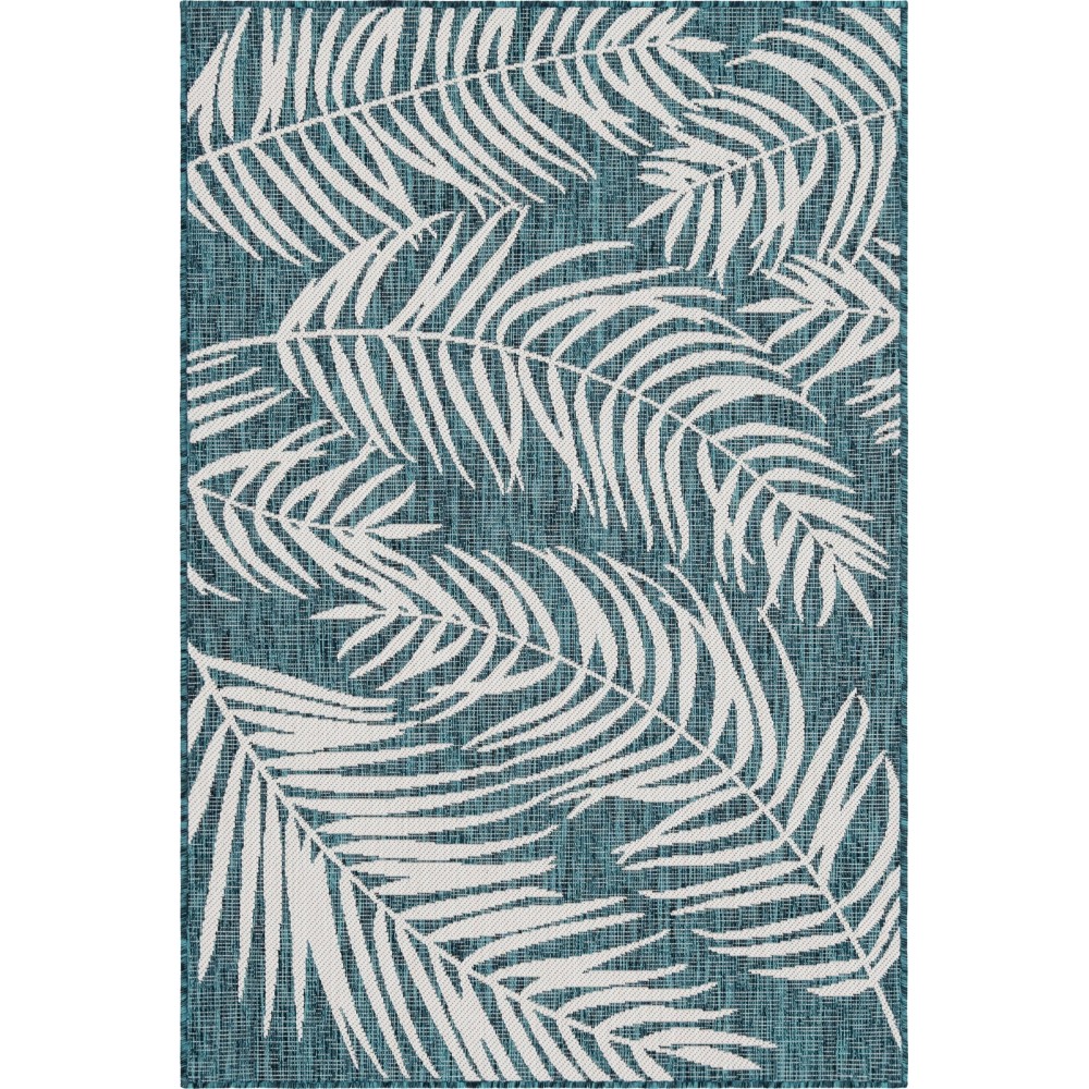 Rug Unique Loom Outdoor Botanical Teal Rectangular 4' 0 x 6' 0