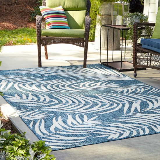 Rug Unique Loom Outdoor Botanical Teal Rectangular 4' 0 x 6' 0