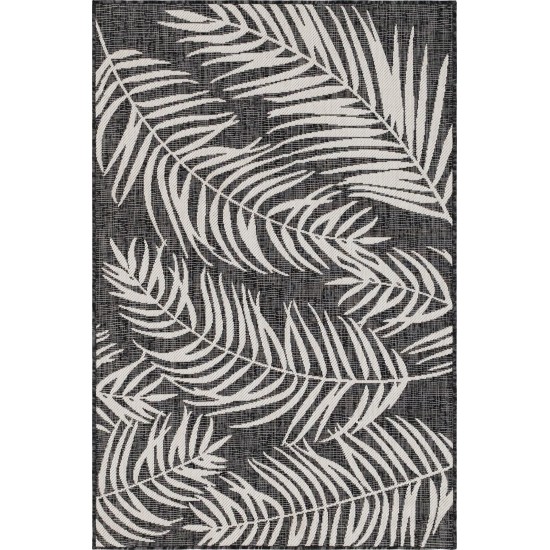 Rug Unique Loom Outdoor Botanical Black Rectangular 4' 0 x 6' 0