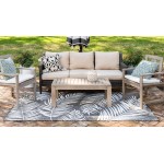 Rug Unique Loom Outdoor Botanical Black Rectangular 4' 0 x 6' 0