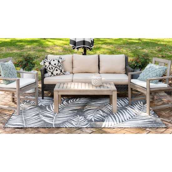 Rug Unique Loom Outdoor Botanical Black Rectangular 4' 0 x 6' 0