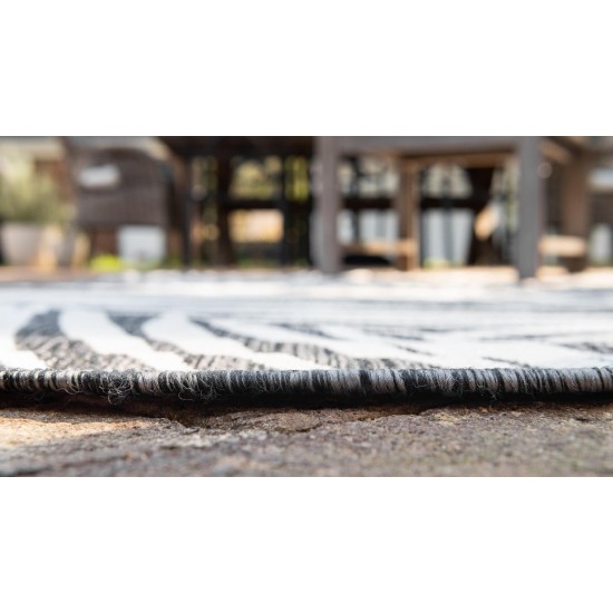 Rug Unique Loom Outdoor Botanical Black Rectangular 4' 0 x 6' 0