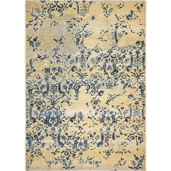 Rug Unique Loom Outdoor Botanical Beige/Blue Rectangular 4' 0 x 6' 0