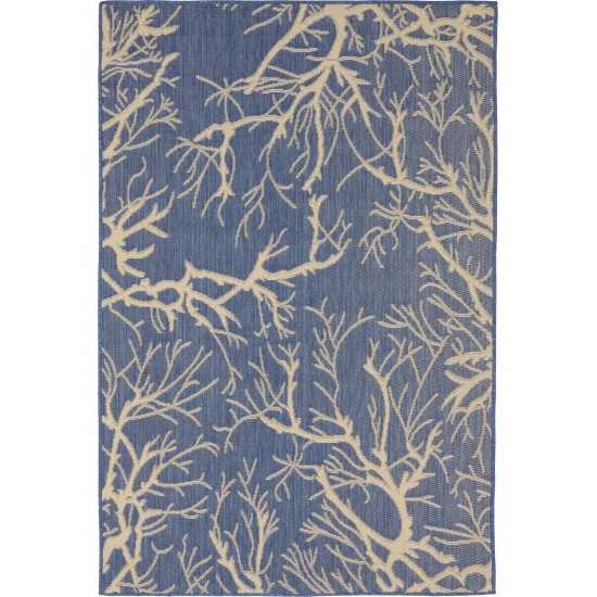 Rug Unique Loom Outdoor Botanical Navy Blue Rectangular 4' 0 x 6' 0